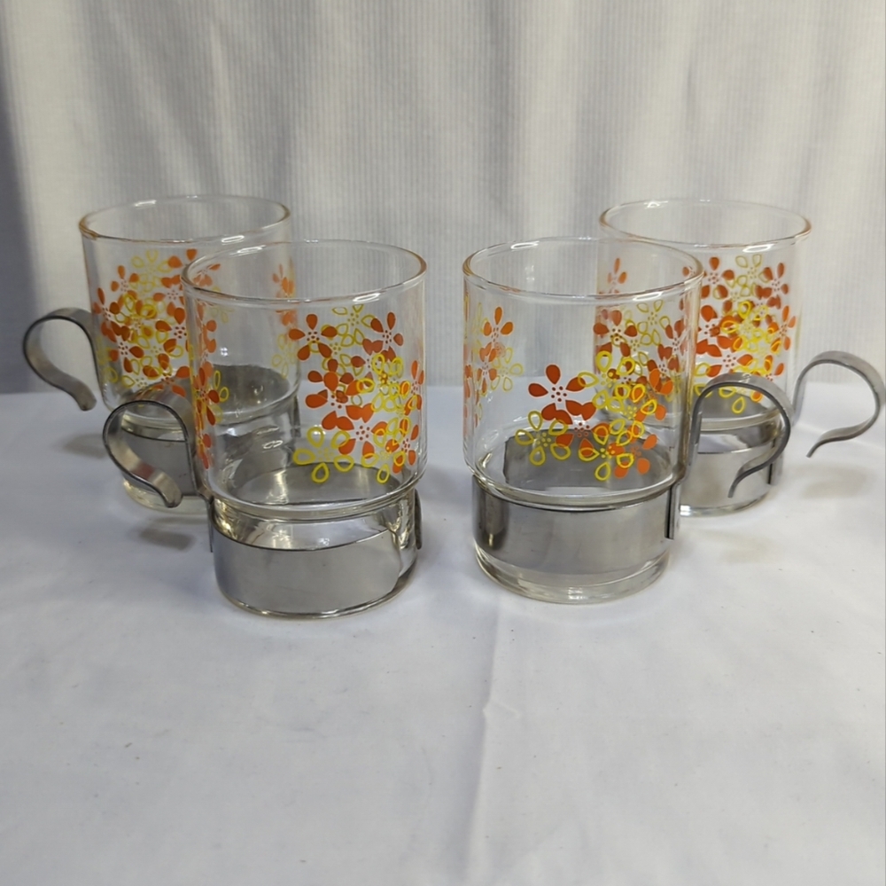 Vintage Japanese Sasaki Hardstrong Golden Flower Pattern Set Of 4 Glasses‎